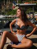 Women Black White Polka Dot Ruched Sexy Two Piece Swimsuit