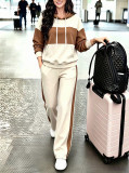 Women Spring Autumn Color Block Hoodies & Long Pants Casual Two Piece Set