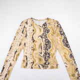 Women Animal Print Round Neck Long Sleeve Top & Capri Pants Two Piece Set