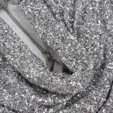 Women Sexy Sequin Draped Collar Halter Neck Chain Patchwork Backless Bodycon Dress