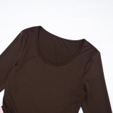 Women Sexy Color Block Ruched Long Sleeve Dress
