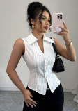 Women Fall Striped Sleeveless Shirt