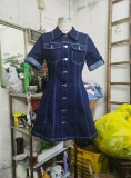 Women Short Sleeve Casual Denim Dress