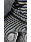 Women Striped Zip-Up Hooded Top & Roll Waist Capri Pants Two Piece Set