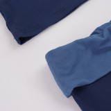 Women American Casual Color Block Raglan Sleeve Round Neck T-shirt & Bell Bottom Pants Two Piece Set