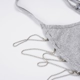 Women Sexy Backless Basic Casual Gray Cami Summer Top