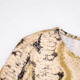 Women Animal Print Round Neck Long Sleeve Top & Capri Pants Two Piece Set