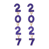 Women Full Rhinestone Number Alloy Long Drop Earrings
