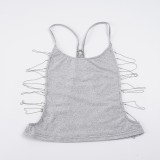 Women Sexy Backless Basic Casual Gray Cami Summer Top