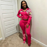 Women Printed Zipper Hoodies & Bell Bottom Pant Two Piece Set