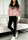 Women Spring Autumn Color Block Open Front Coat & Jogger Pants Casual Two Piece Set