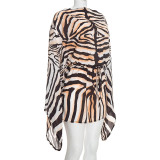 Women Casual Striped Printed Bell Sleeve Mini Beach Dress