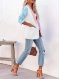 Women Color Block Patchwork Turndown Collar Long Sleeve Blazer Coat