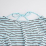 Women American Color Block Casual Stripe Slash Shoulder Top + Cami + Drawstring Shorts Three Piece Set