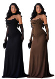 Women Strapless Elegant Cowl Neck Ruched Mermaid Dress