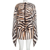 Women Casual Striped Printed Bell Sleeve Mini Beach Dress