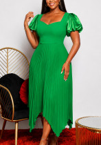 Women Fall Puff Sleeve Elegant Irregular Pleated Christmas Dress Women Fall Puff Sleeve Elegant Irregular Pleated Christmas Dress