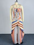 Women Fall Striped Cami Lace-Up Top & Wide Leg Pants Two Piece Set