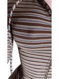 Women Striped Zip-Up Hooded Top & Roll Waist Capri Pants Two Piece Set