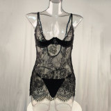 Women Sexy Lace Cami Floral See-Through Mesh Lingerie Two Piece Set