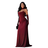 Women Strapless Elegant Cowl Neck Ruched Mermaid Dress