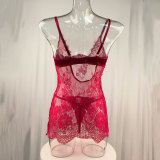 Women Sexy Lace Cami Floral See-Through Mesh Lingerie Two Piece Set