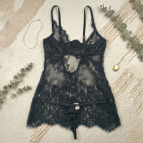 Women Sexy Lace Cami Floral See-Through Mesh Lingerie Two Piece Set
