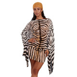 Women Casual Striped Printed Bell Sleeve Mini Beach Dress