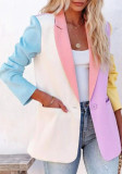 Women Color Block Patchwork Turndown Collar Long Sleeve Blazer Coat