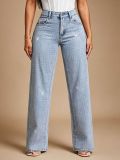 Women Black Wide Leg Full Rhinestone Denim Pants
