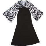 Women Fall Patchwork Bell Sleeve Sexy V Neck Mermaid Dress