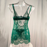 Women Sexy Lace Cami Floral See-Through Mesh Lingerie Two Piece Set