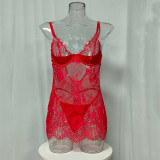 Women Sexy Lace Cami Floral See-Through Mesh Lingerie Two Piece Set