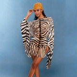 Women Casual Striped Printed Bell Sleeve Mini Beach Dress
