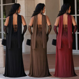Women Strapless Elegant Cowl Neck Ruched Mermaid Dress