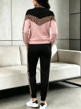 Women Spring Autumn Color Block Open Front Coat & Jogger Pants Casual Two Piece Set