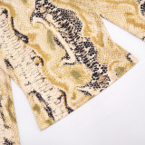 Women Animal Print Round Neck Long Sleeve Top & Capri Pants Two Piece Set