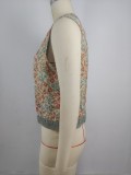 Women Casual Printed Jacquard Sleeveless Waistcoat Vest