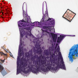 Women Sexy Lace Cami Floral See-Through Mesh Lingerie Two Piece Set
