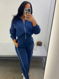 Women’s Fashion Colorblock Striped Wide Leg Pants Two-Piece Set