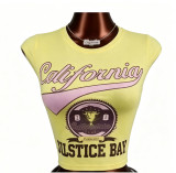 Women’s American Style Printed Cropped Sleeveless California Letter Slim Fit Tank Top