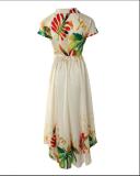 Women’s Summer Fashion Printed Bat Sleeve Loose Top and Maxi Skirt Two-Piece Set