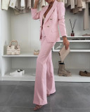 Women’s Luxury Career Double-Breasted Buttons and Pockets Blazer and Wide Leg Pants Two-Piece Set