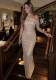 Women’s Fully Rhinestone Embellished Slash Shoulder One-Shoulder Ruched Slim Waist Bodycon Maxi Dress