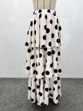 Women’s Chic African Fashion Sleeveless Halter Neck Polka Dot Cropped Top and Tiered Maxi Skirt Two-Piece Set