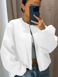 Women’s Autumn Winter Streetwear Round Neck Balloon Sleeves Zip-Up Baseball Bomber Jacket