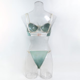 Women’s Sexy Solid Satin Ruffle Trim Underwire Push-Up Bra and Thong Lingerie Set