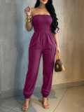 Women’s Strapless Ruched Slim Waist Jumpsuit