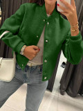 Women’s Autumn Winter Ribbed Collar and Single-Breasted Button Baseball Bomber Jacket