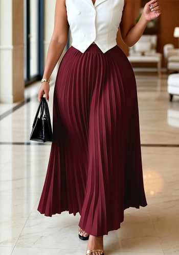 Women’s Plus Size African High Waist Elastic Pleated Flowing Maxi Skirt